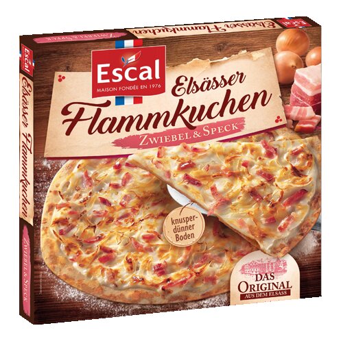 Eine Schachtel mit einem Flammkuchen aus dem Elsass