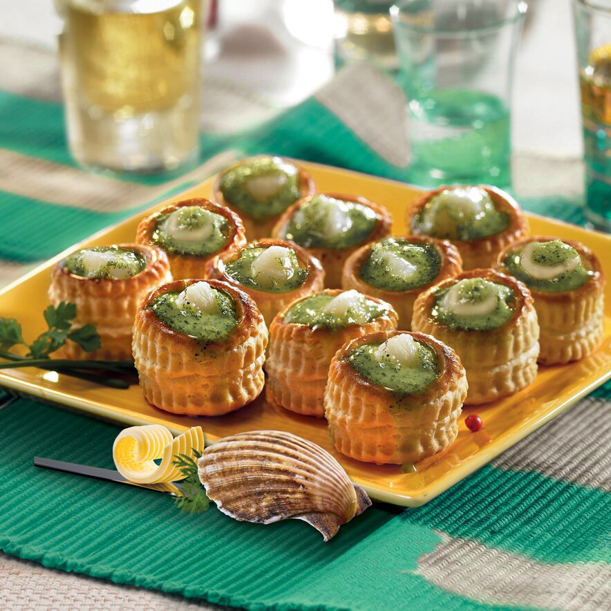 16 BLÄTTERTEIGPASTETEN MIT KAMMMUSCHELN - Escargots et apéritifs ...