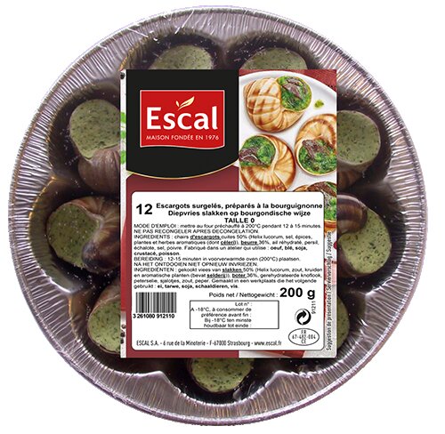 Une assiette alu avec 12 escargots à la Bourguignonne