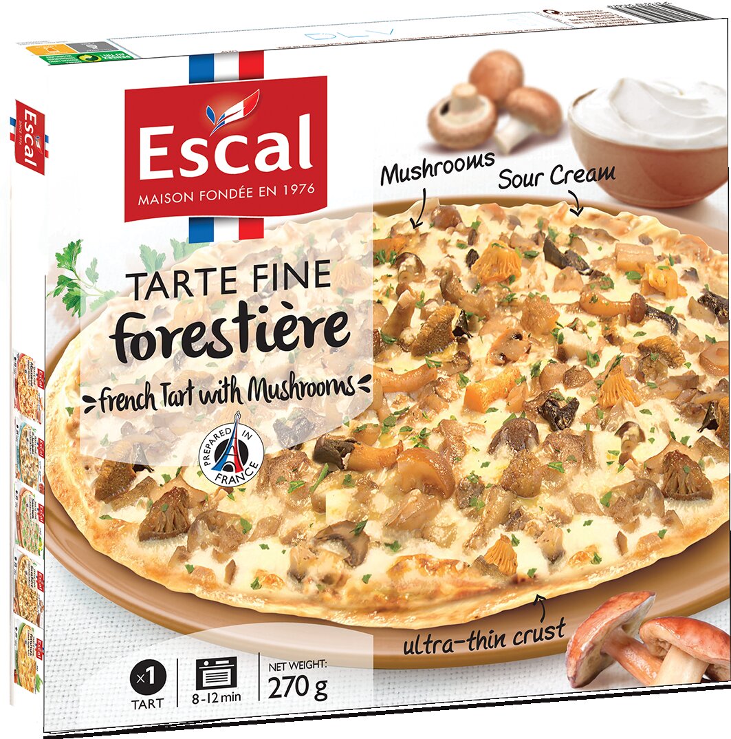 One box with 1 French thin tart with mushrooms