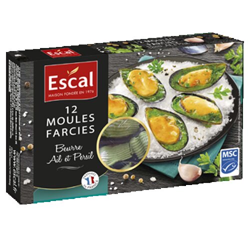 One box with 12 mussels with garlic butter